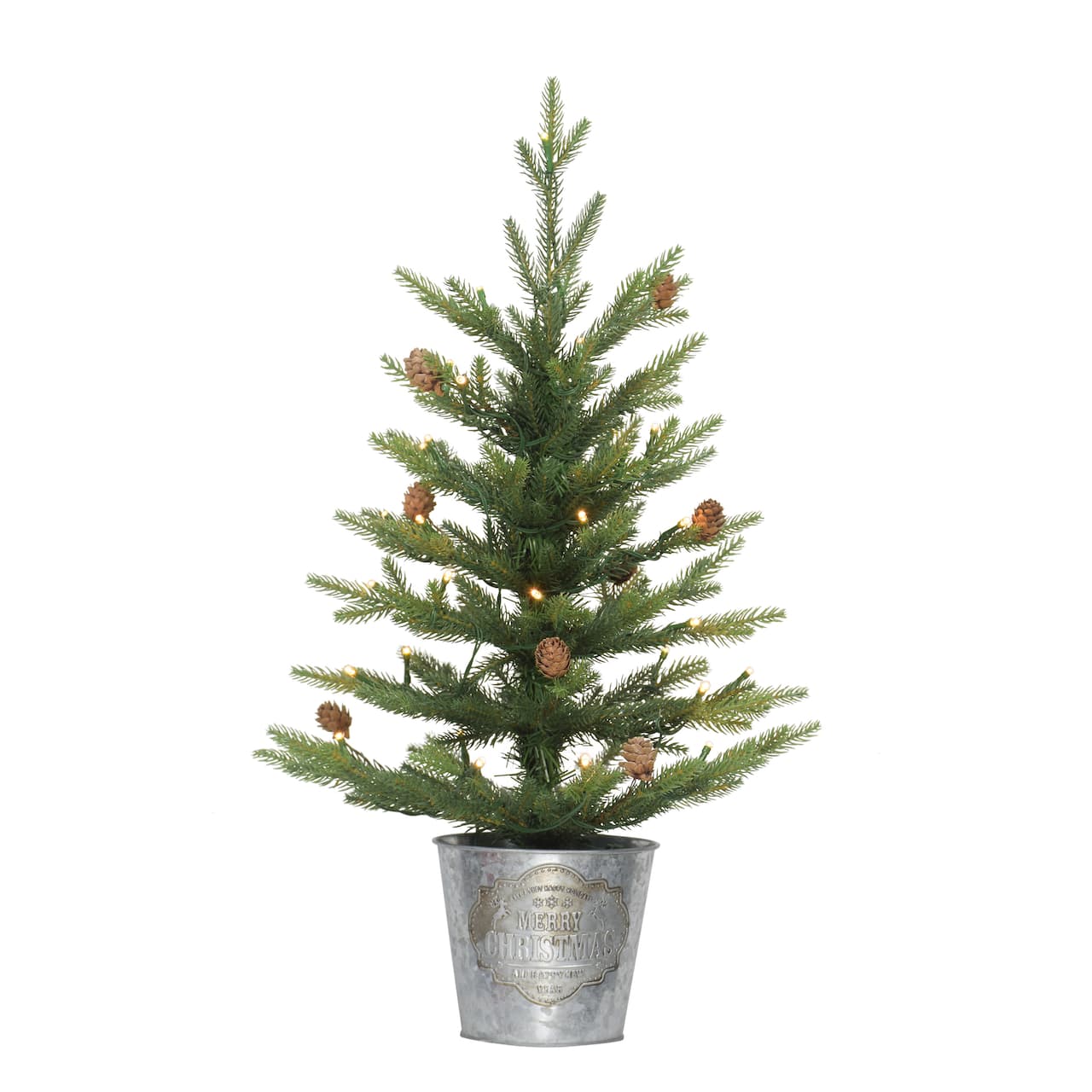 2 ft. Pre-Lit Table Top Artificial Christmas Tree In Metal Pot